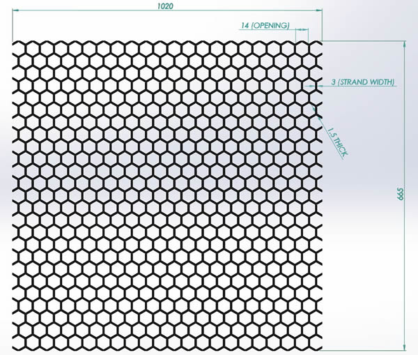 Honeycomb Plastic Mesh, Netting and Mattress: 14mm opening, 1.5mm